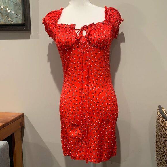 🦋Women’s Red Off Shoulder Tie Front Mini Dress Size L Large NEW - Picture 4 of 5